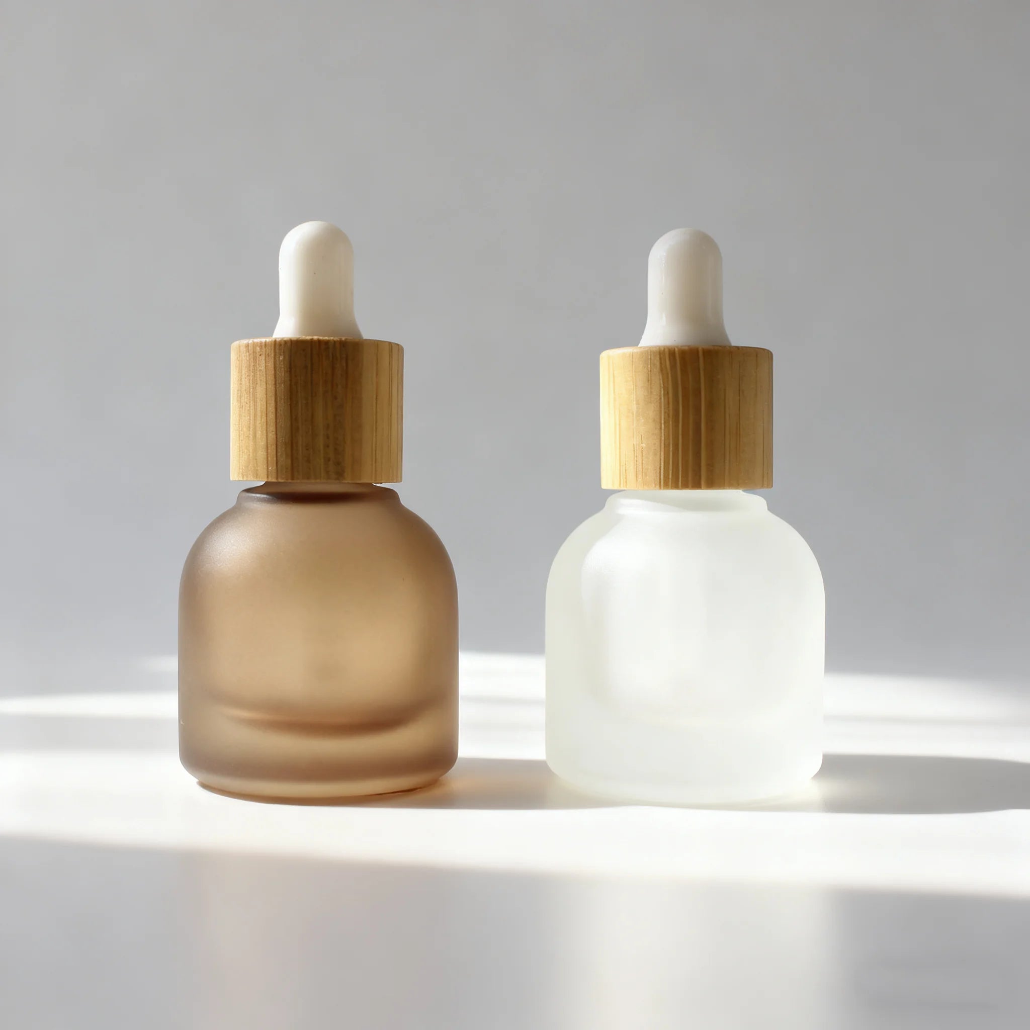 10ml Luxury Colorful Dropper Glass Bottle Frosted Pink Amber Green Essential Oil Serum Bamboo Dropper Cosmetic Bottle - 图片 6