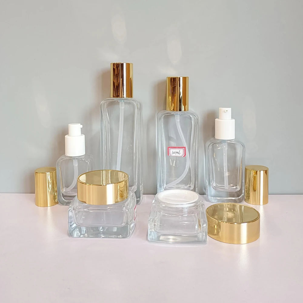 Empty Glass Bottle and Jar Set Premium Glass Jar 30g 50g Cosmetic Jar 120ml 100ml 50ml 30ml Glass Serum Bottle with Pump