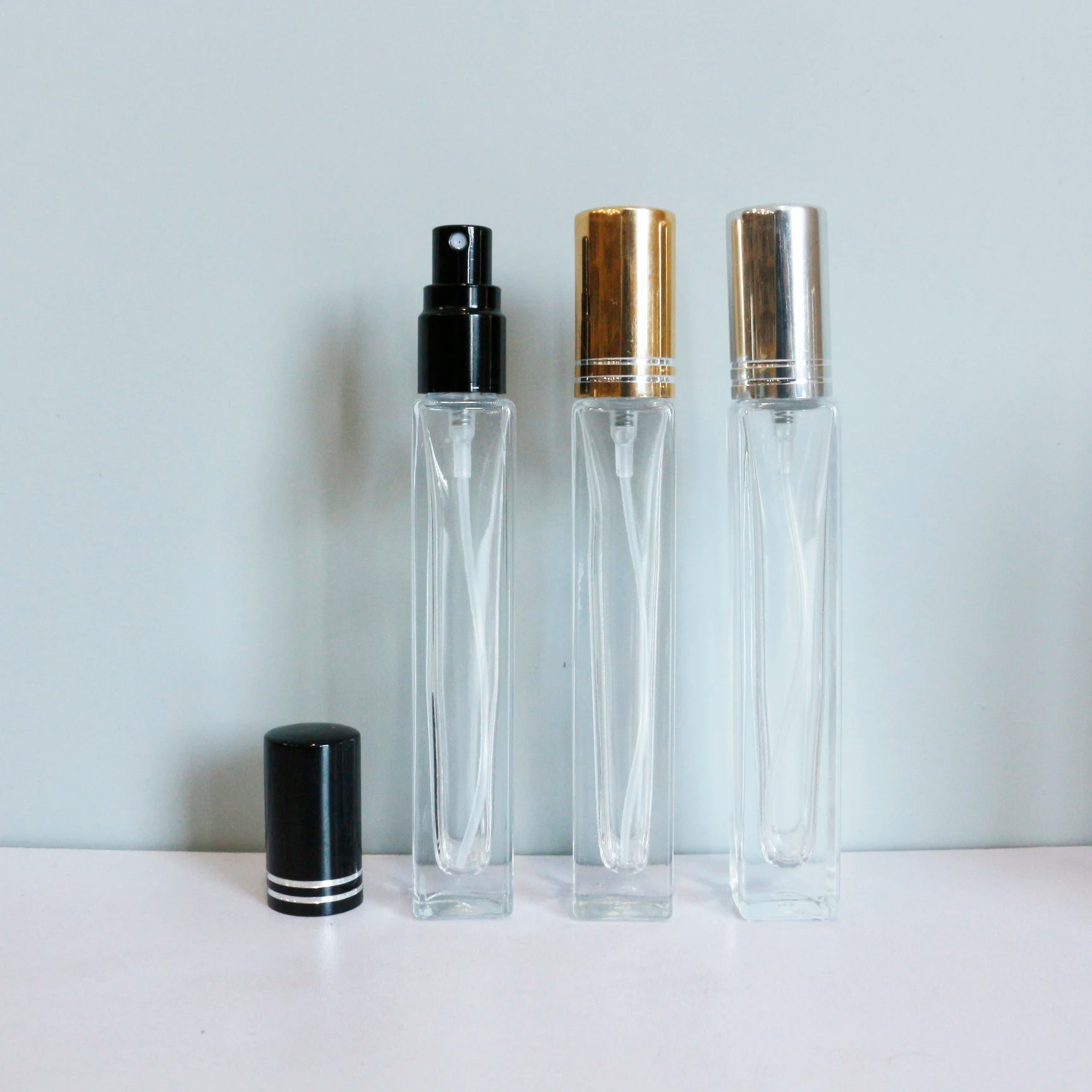 10ml Thick Bottom square Round Glass Perfume Spray Bottle with Gold Black Mist Sprayer for Hair Oil - 图片 2