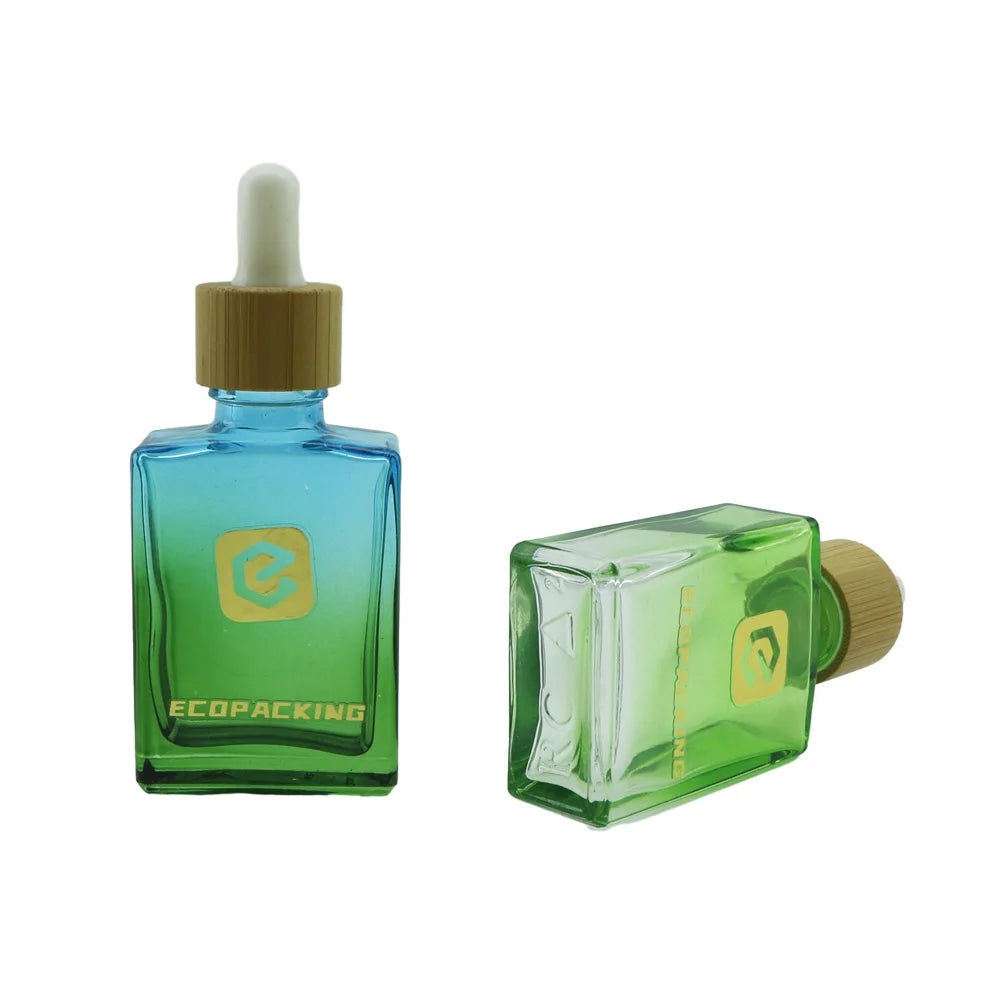 30ml 50ml 100ml Flat Square Rectangle Luxury Dropper Essential Oil Glass Bottles for Body Oil - 图片 2