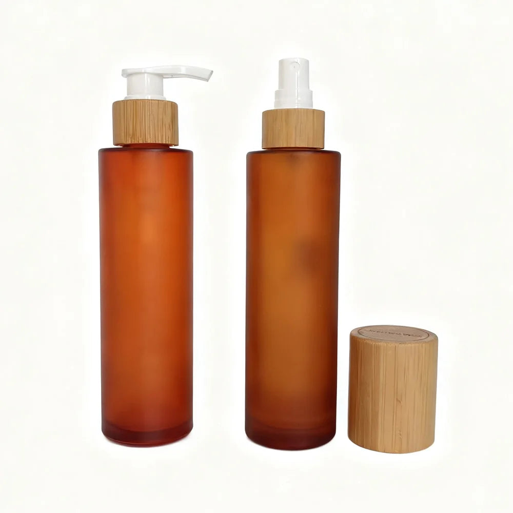 Wholesale 200ml 200 ml Matte Frosted Amber Brown Round Hand Body Amber Glass Spray Pump Lotion Bottle - 图片 2
