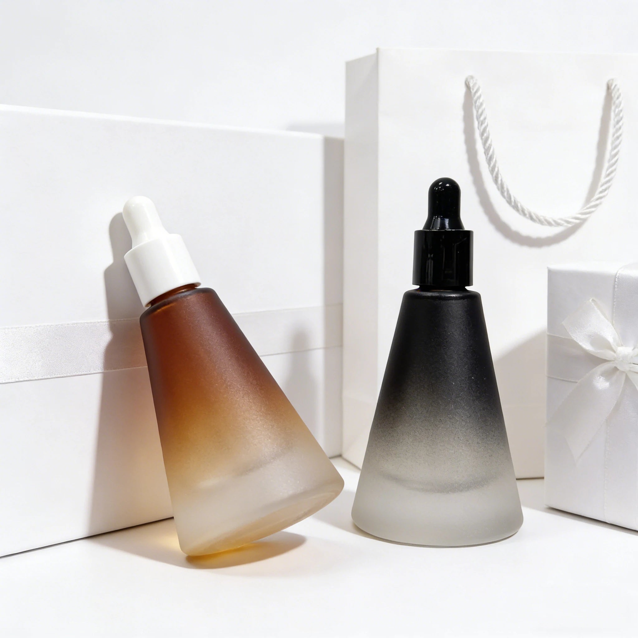 Luxury Frost Gradient Amber Essential Oil Dropper Glass Bottle Empty Cosmetic Personal Care Glass Bottle 15ml - 图片 3
