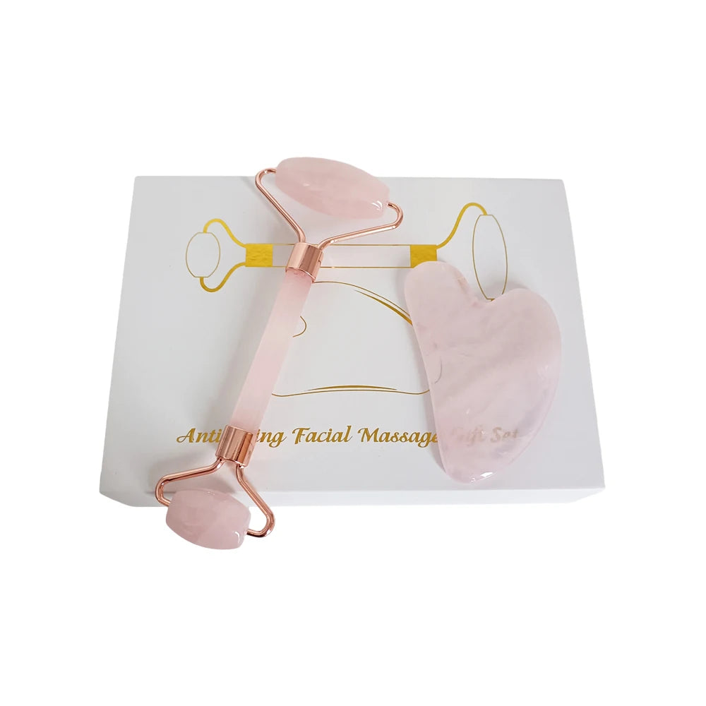 Original Natural Rose Quartz Jade Roller Body Custom Gua Sha Tool Set for Face Massage Roller M888 - 图片 5