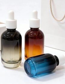 Luxury Matte Gradient Blue Glass Bottles with Dropper Eco Friendly Cosmetic Packaging for Essential Oils Skin Care Serums