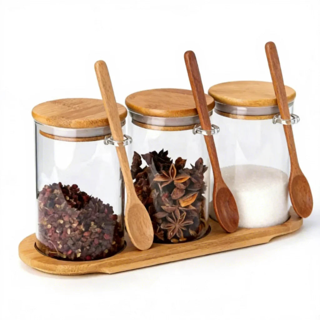 Glass Jar with Bamboo Lid 1oz 2oz 4oz 6oz Glass Containers Airtight Food Storage Canister Sets for Coffee Bean Sugar Spices A888 - 图片 2