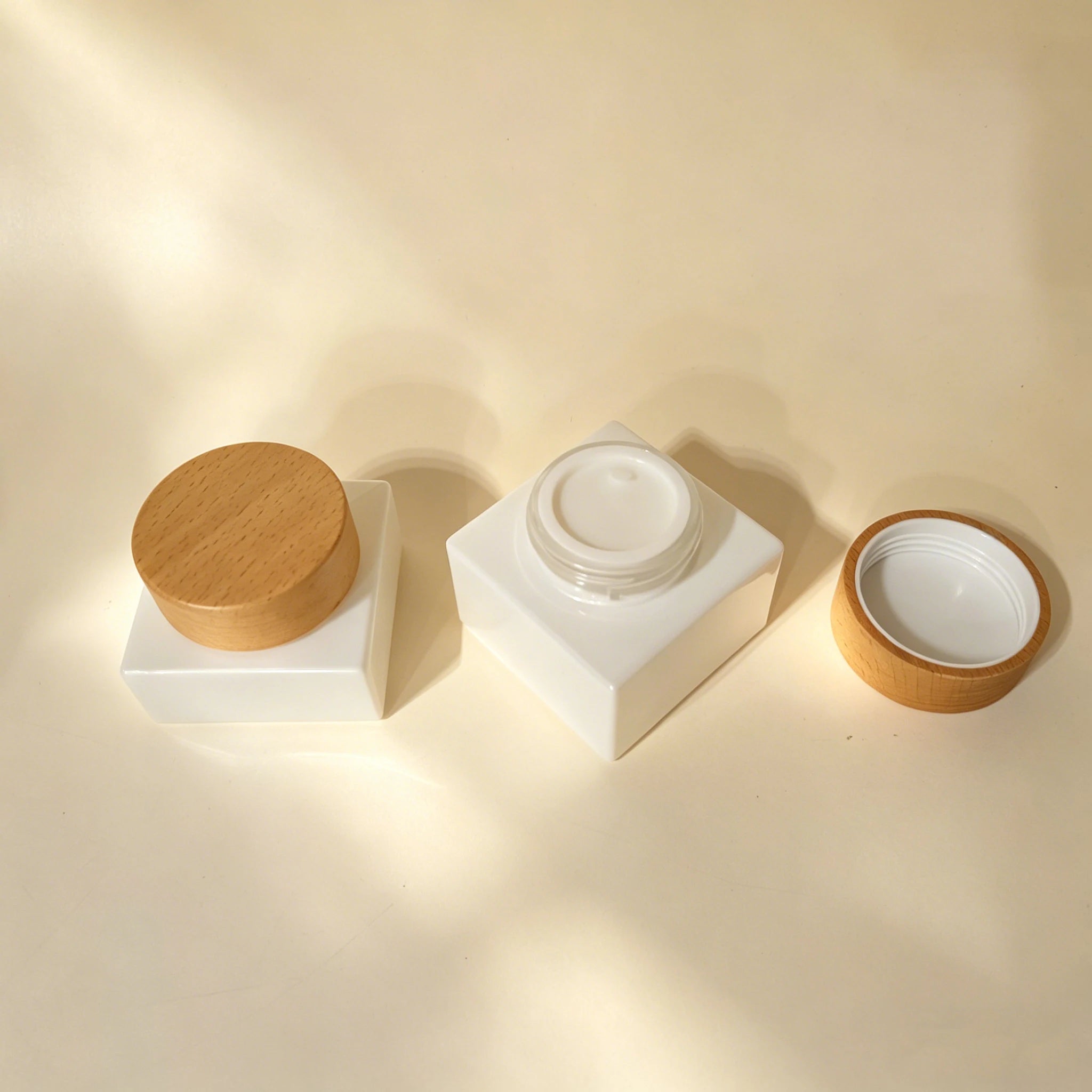 Face Cream Cosmetic Lip Balm Empty square Glass Jar with Wooden Lid for Skin Care Packaging Set 30ml 50ml 30g 50g