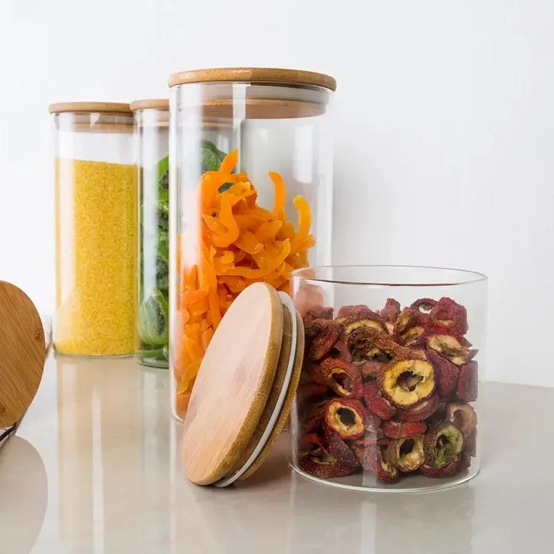 Custom Airtight Tea Spice Glass Jar Kitchen Sealed Glass Storage Tanks Glass Food Storage Container Set With Bamboo Lid - 图片 4
