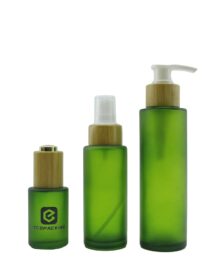 Empty Custom 2oz 10g 30ml 50ml 100ml Green Round Bamboo Body Butters Cream Cosmetic Container Frosted Glass Jars With Lid Bamboo
