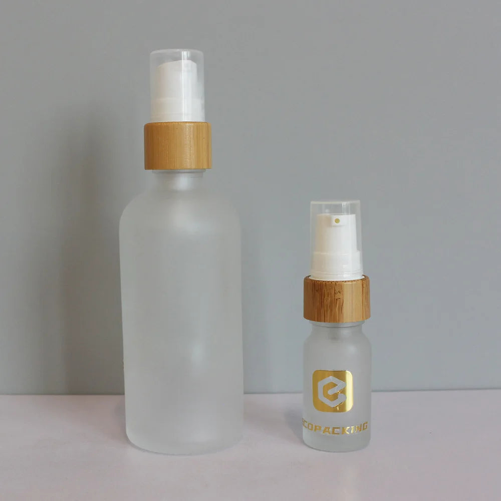 1 oz 2 oz 4 oz Round Transparent clear Frosted Cosmetic Essential Oil Dropper Glass Serum Bottle with Bamboo Pump Dropper Spray - 图片 4