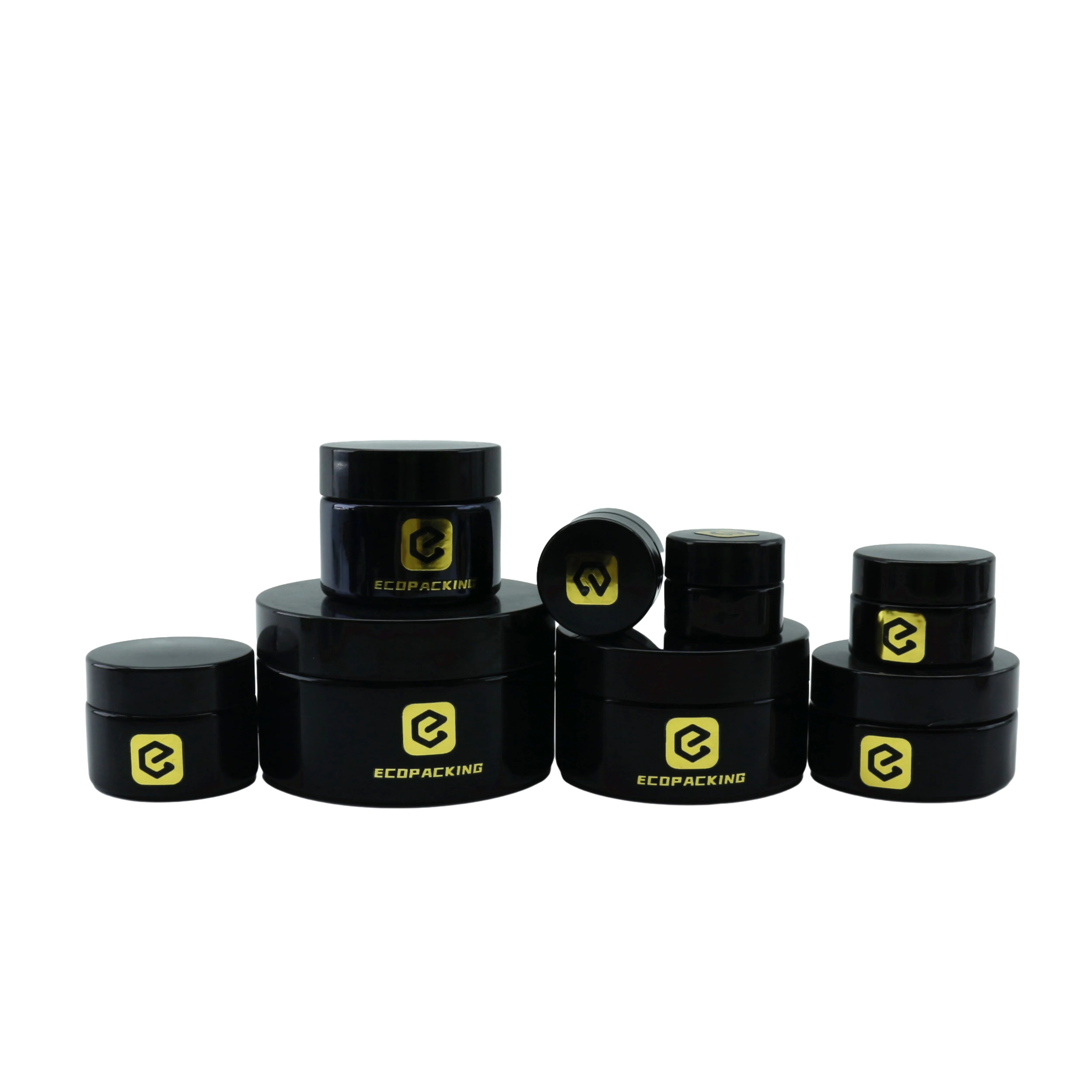250ml 500ml 1000ml Airtight Smell Proof Jars Black Violet Glass Jars Round Glass Container for Tea Flower With Black Lid - 图片 4
