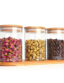 Glass Candle Holders Lanterns Candle Jars Spice Jar With Bamboo Lid Borosilicate Candle Jar for Kitchen