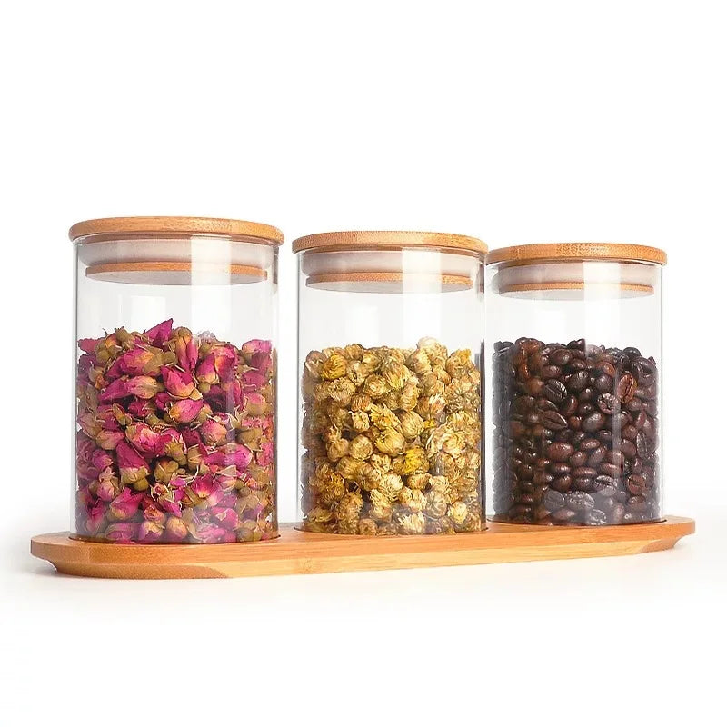Glass Candle Holders Lanterns Candle Jars Spice Jar With Bamboo Lid Borosilicate Candle Jar for Kitchen