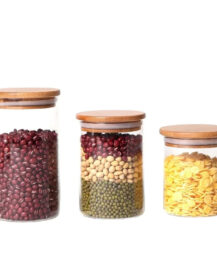 6pcs Airtight High Borosilicate Glass Spice Storage Jar Set with Bamboo Lids and Spoon