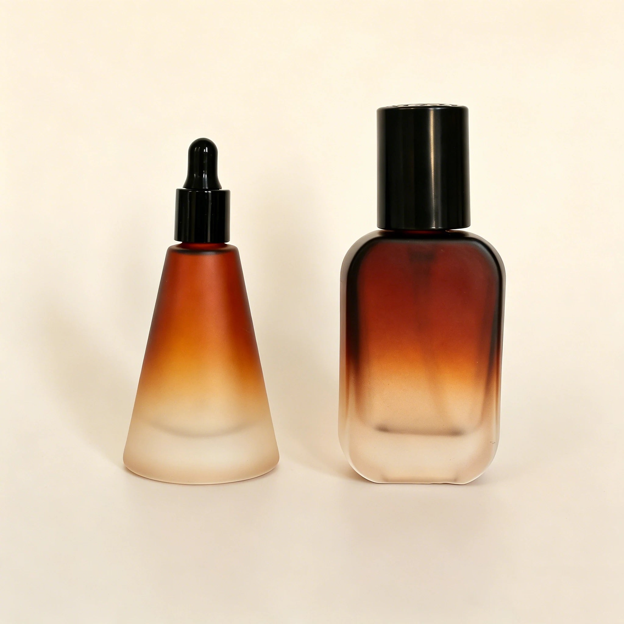 15ml 30ml Frosted Amber Brown Gradient Cosmetic Glass Bottle for Lotion Essential Oil Skin Care Packaging