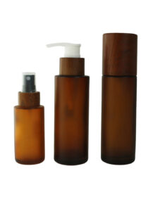 Luxury Bamboo 50ml 60ml 100ml 120ml 150ml Frosted Amber Cosmetic Glass Serum Oil Lotion Pump Bottle for Eye Drops