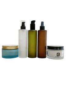 High Quality 200ml 4oz Flat Shoulder Clear Frosted Glass Shampoo Lotion Bottle With Bamboo Pump Lid