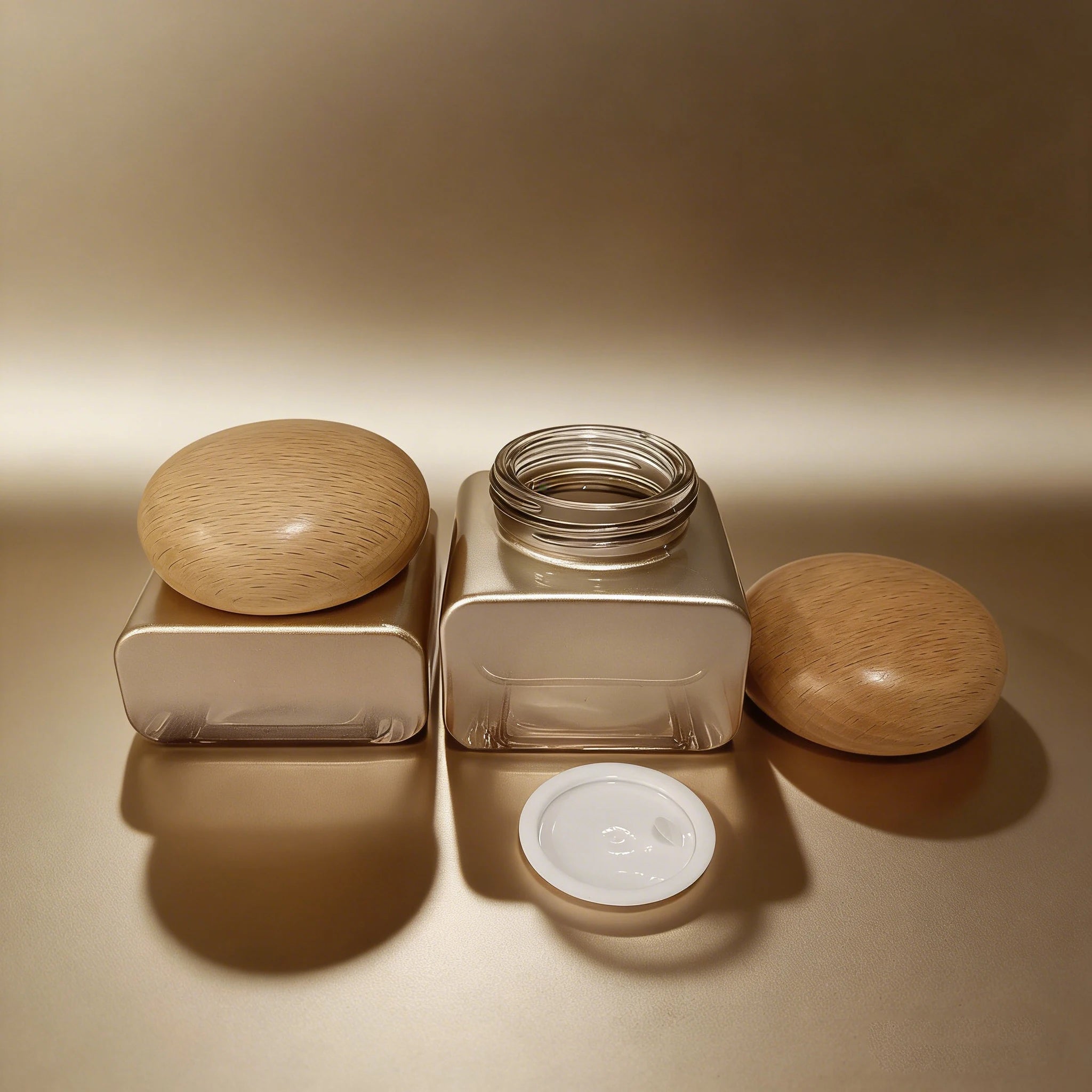 Luxury Cosmetic Packaging Set 30ml/50ml/100ml Square Glass Lotion Bottles & Cream Jars Lotion Pump Gold Stamping Custom Labels - 图片 4