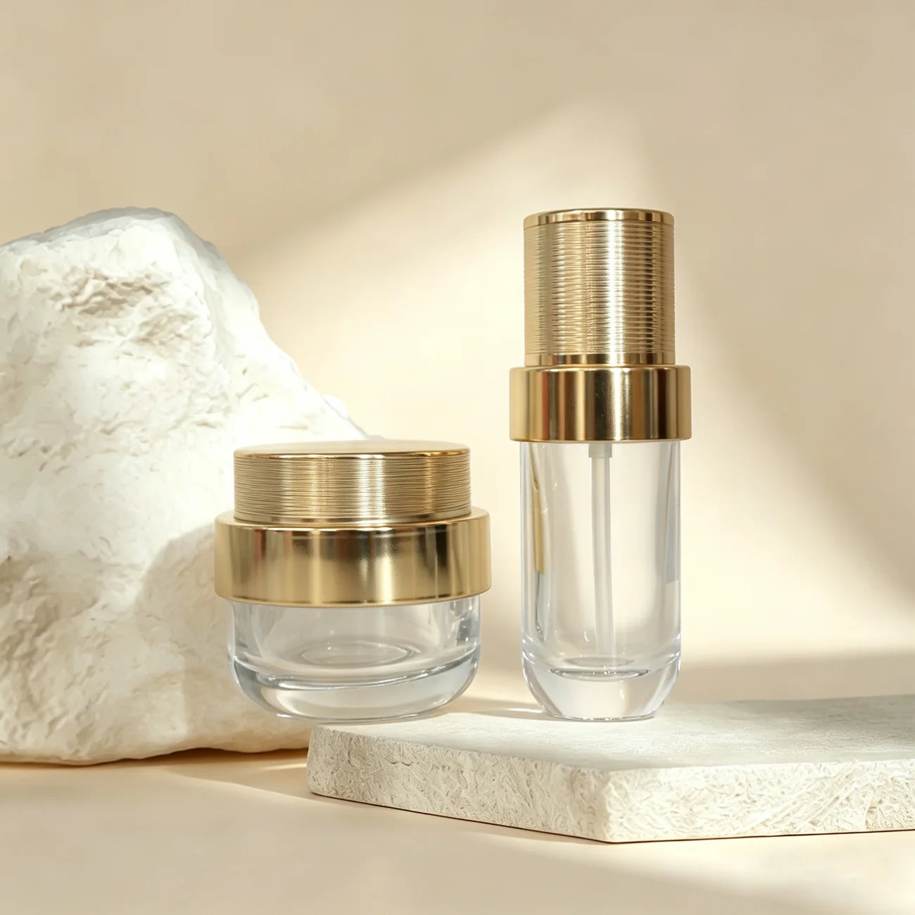40ml 100ml 120ml 50g Luxury Cosmetic Packaging Glass Jar and Pump Lotion Cosmetics Bottle Set with Gold Press - 图片 5