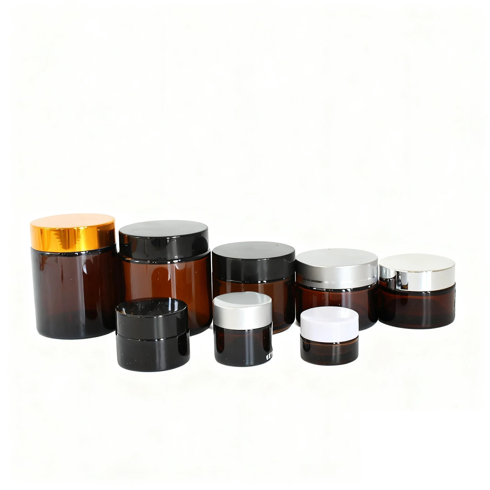 5ml 10ml 15ml 20ml 30ml 50ml 60ml 100ml Amber Cosmetics Glass Cream Jars with Black Lids for Cosmetic - 图片 7