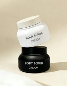 Hair Skin Care Empty 8oz black white Plastic Body Scrub PET Jars Cosmetic Container Plastic Cream Jar