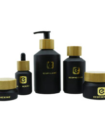 Luxury Black Skincare Packaging Set Bamboo Cosmetic Jars Bottles Lotion Toner Bottle and Cream Jar Cosmetic Glass Packaging
