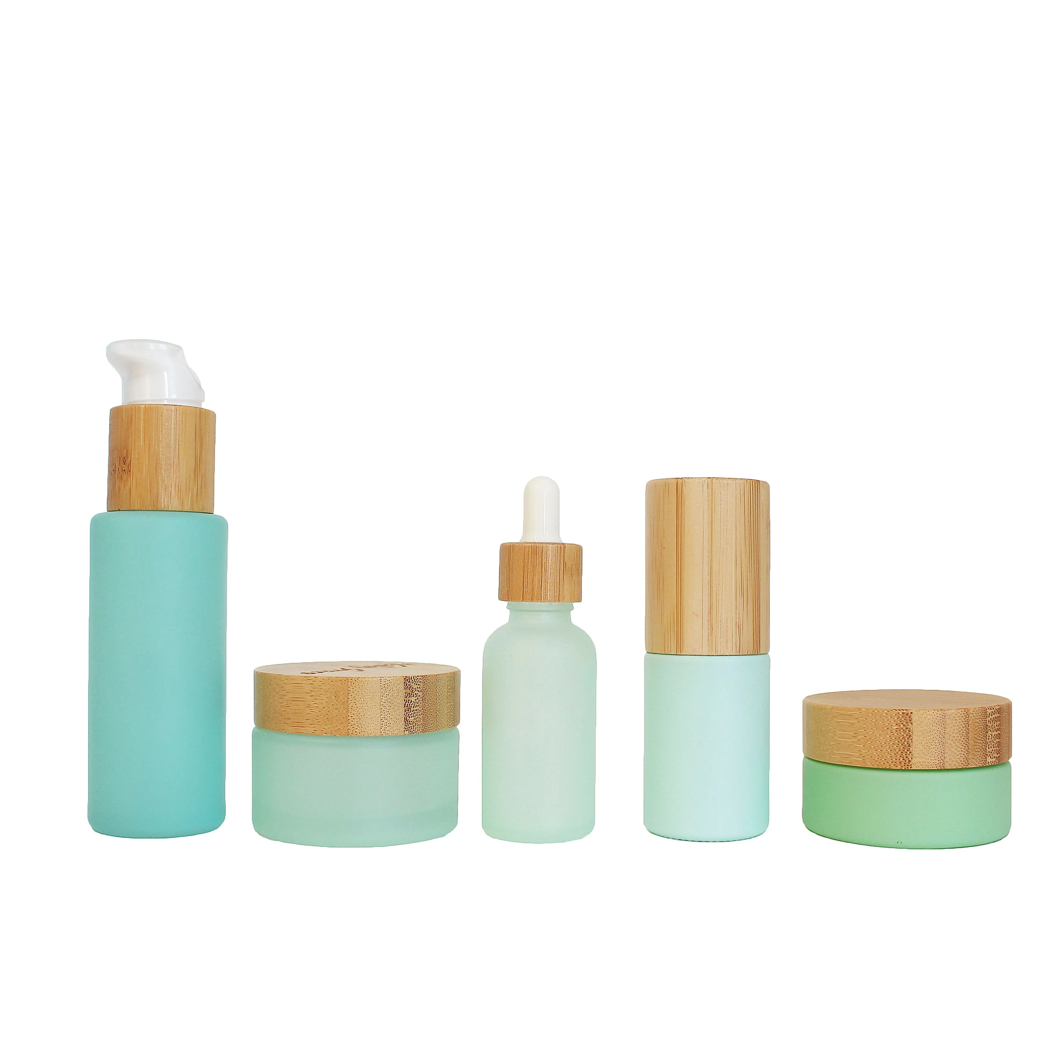 Luxury Bamboo Hair Essential Oil Glass Frosted Dropper Face Serum Bottles and Eye Cream Jar Cosmetic Container Packaging - 图片 3