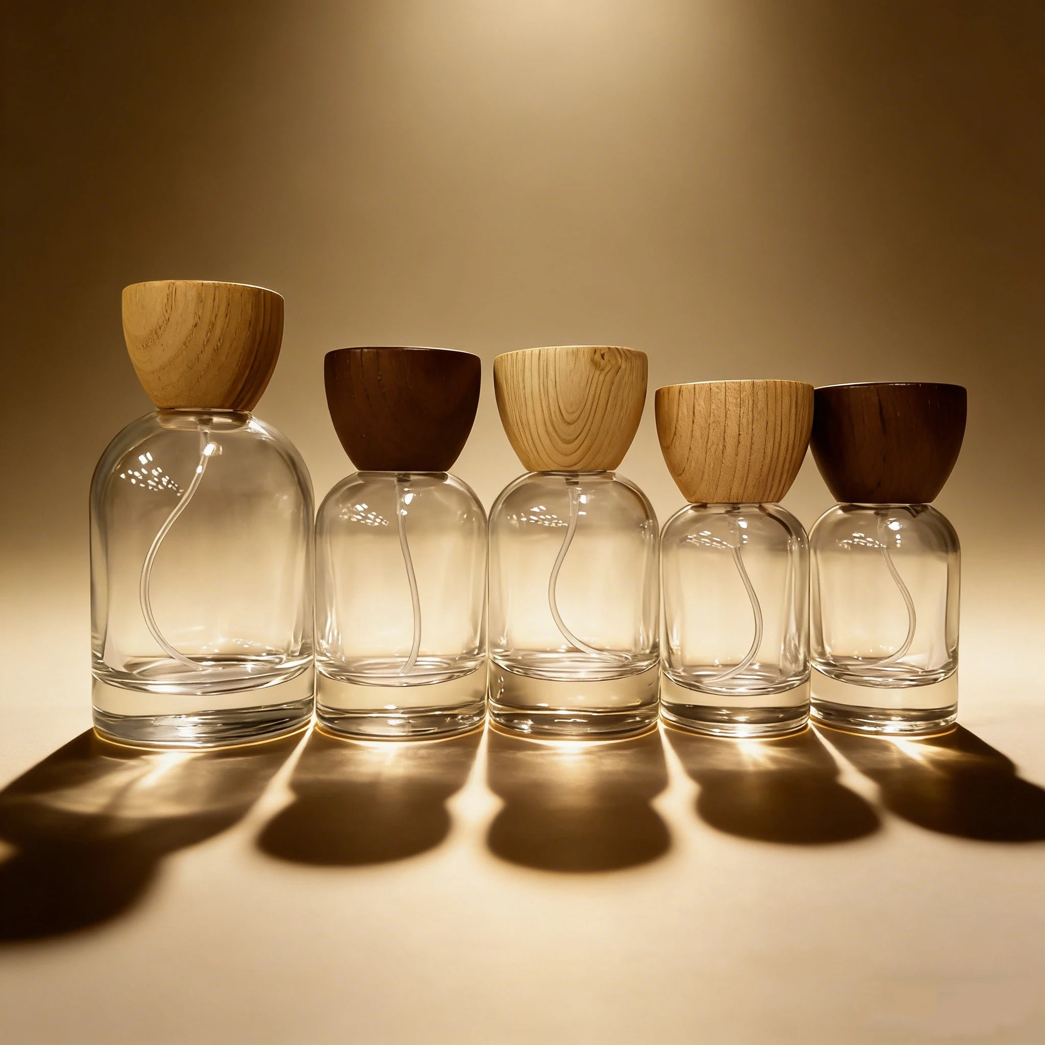 Luxury Cosmetics 30ml 50ml 100ml Round Empty Glass Perfume Pump Sprayer Bottle with Screen Printing Wooden Cap - 图片 6