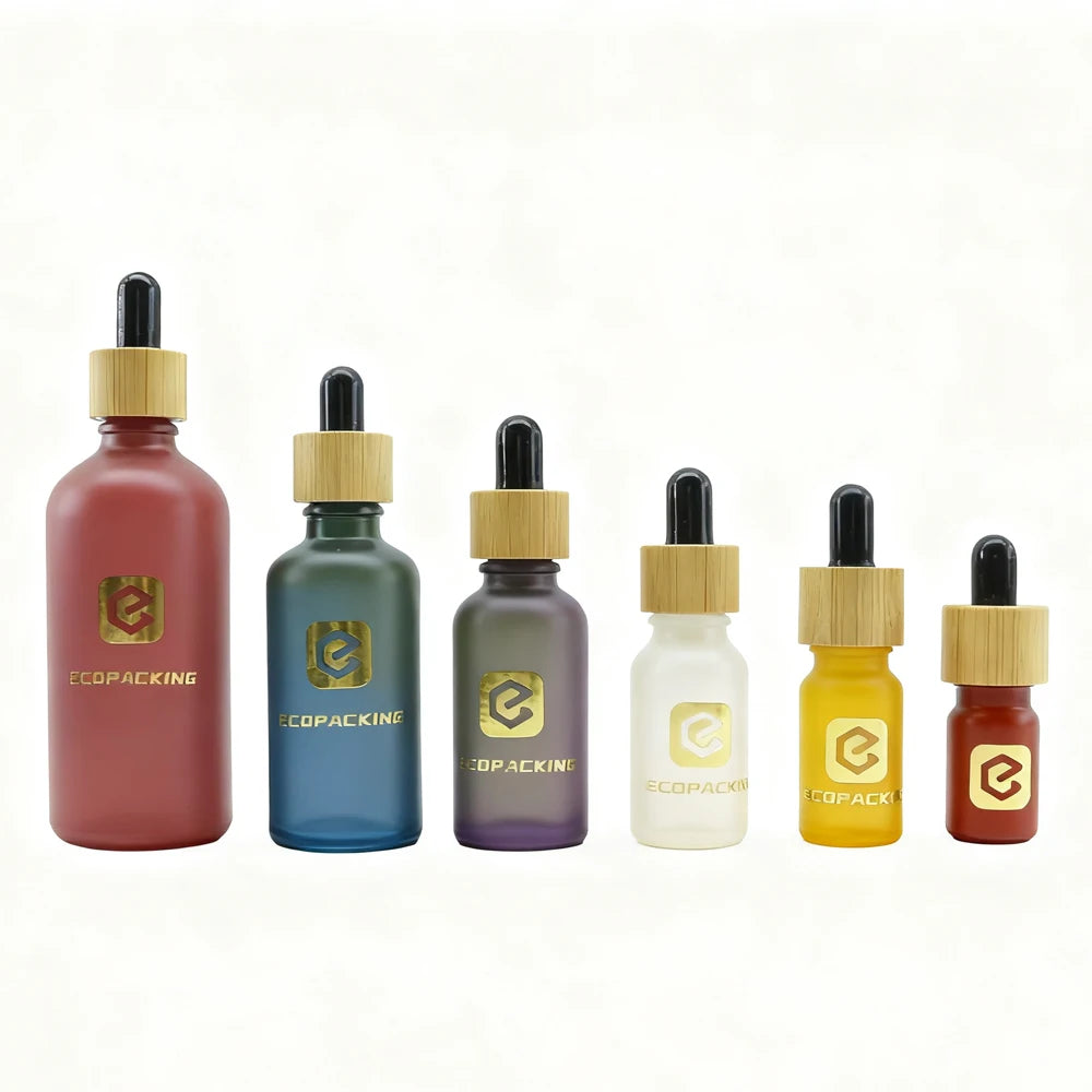 15-100ml Round Green Frosted Glass Cosmetic Dropper Bottles for Essential Oil and Mascara Packaging - 图片 5