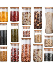 Empty Kitchen Jars Food Storage Set 2oz 4oz 6oz 8oz 10oz 16oz Glass Jars with Bamboo Lids