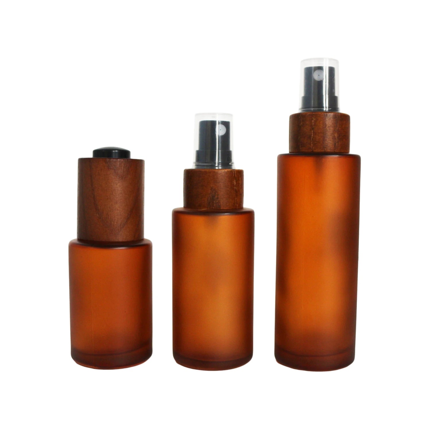 Luxury Cosmetic Packaging Frosted Amber Essential Oil Serum Lotion Glass Pump Sprar Bottle for Skin Care - 图片 2