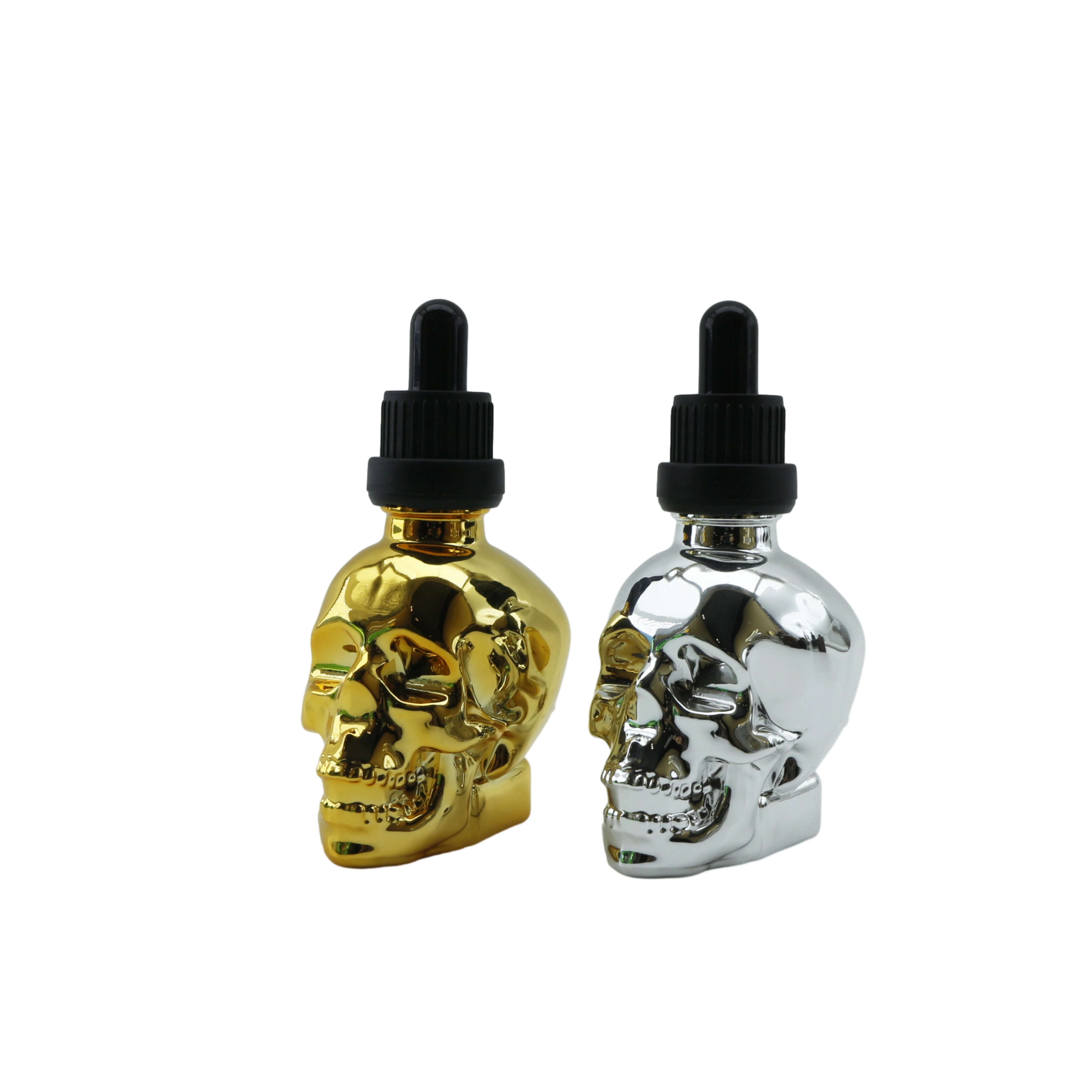 Wholesale 30ml 60ml Matte Black Electroplate Gold Sliver Cosmetic Skull Glass Serum Dropper Bottle for Essential Oil - 图片 6