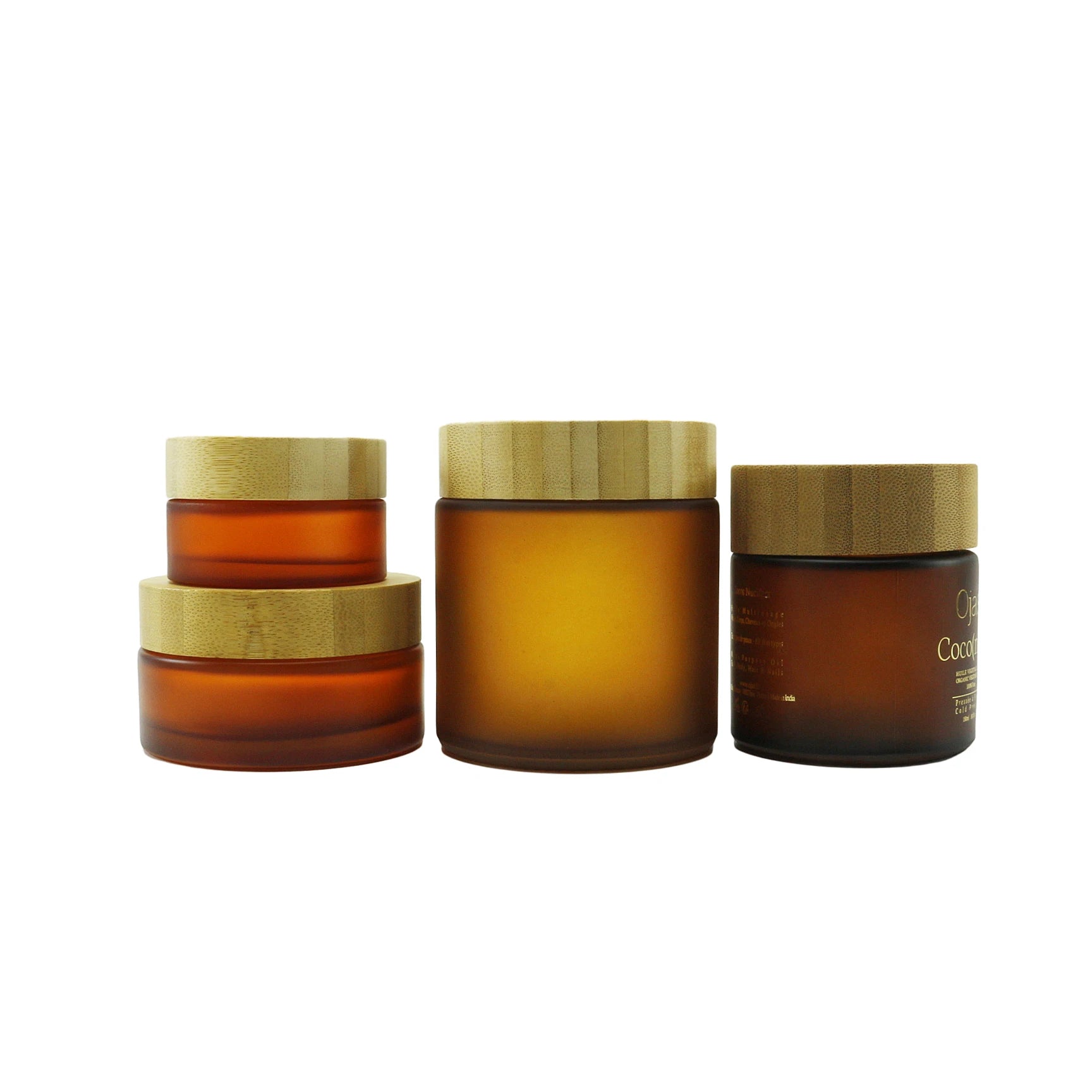 Frosted Amber Cream Jar with Bamboo Lid Face Cream Jar Empty Glass Cosmetic Packaging Jar - 图片 3