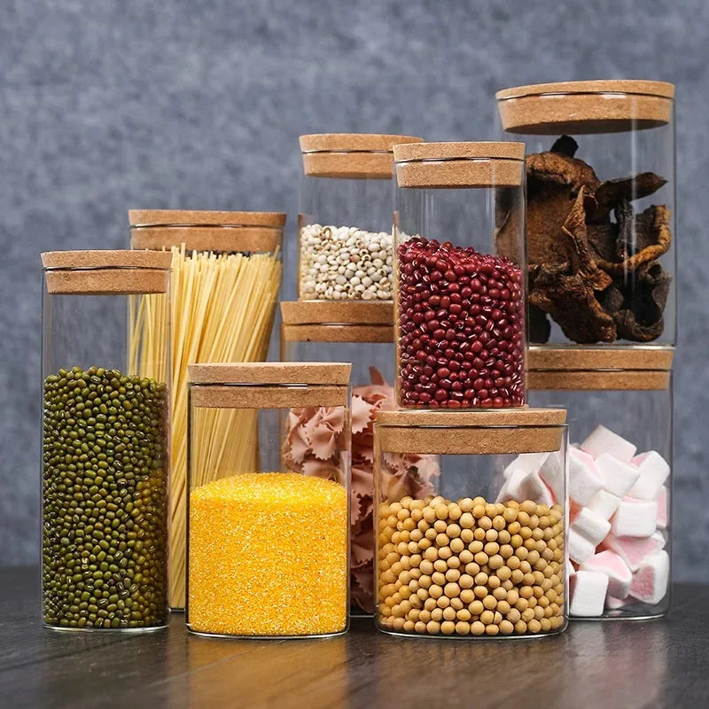 Borosilicate Transparent Kitchen Food Grade Glass Jar with Cork for Candy Spice Cereals Spice Dry Flower 300ml 500ml 1000ml - 图片 4
