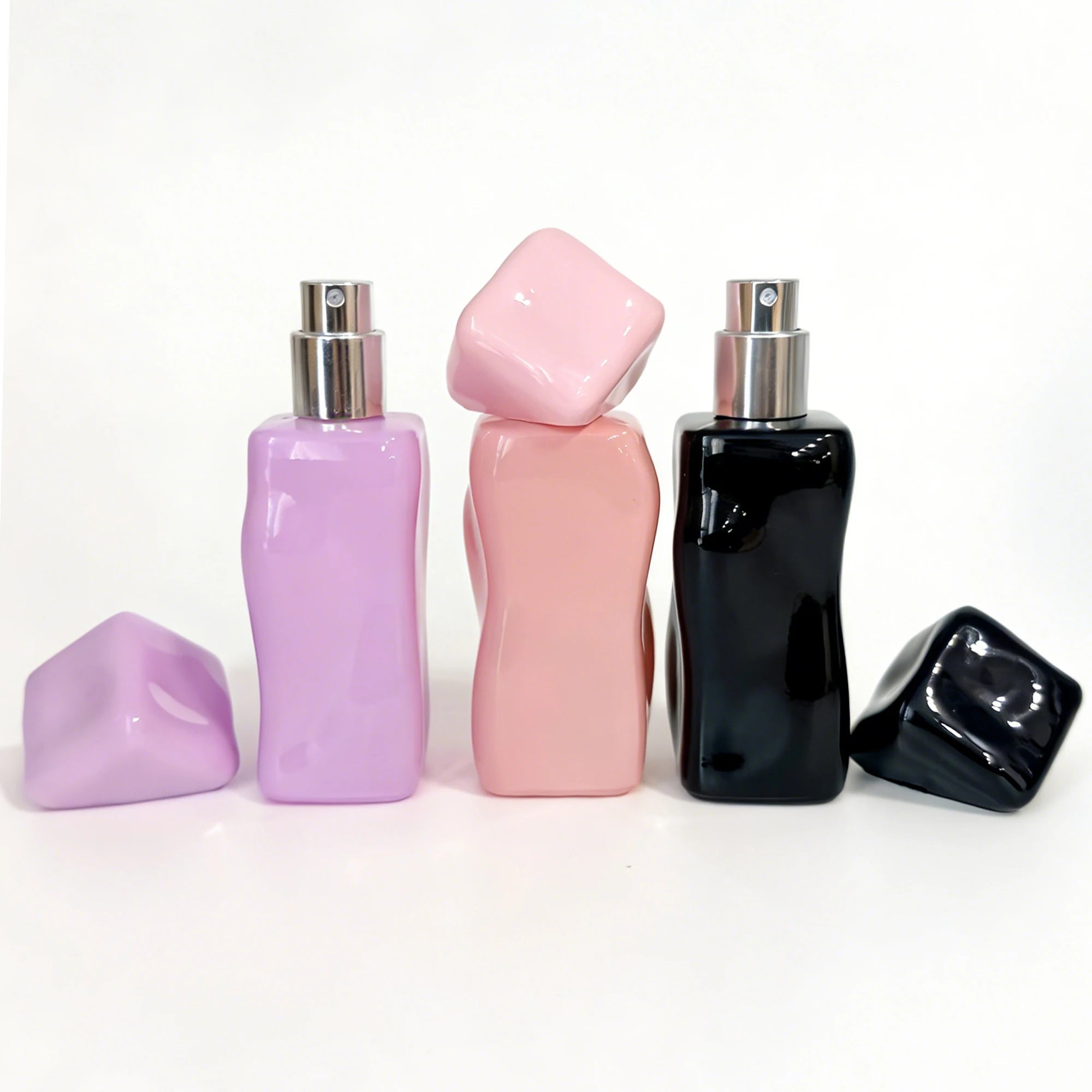 Top Grade 1oz 30ml Frost Matte Finish Pink/Purple/Black Irregular Perfume Bottle Stone Lid Portable Refillable Fragrance Bottle - 图片 5