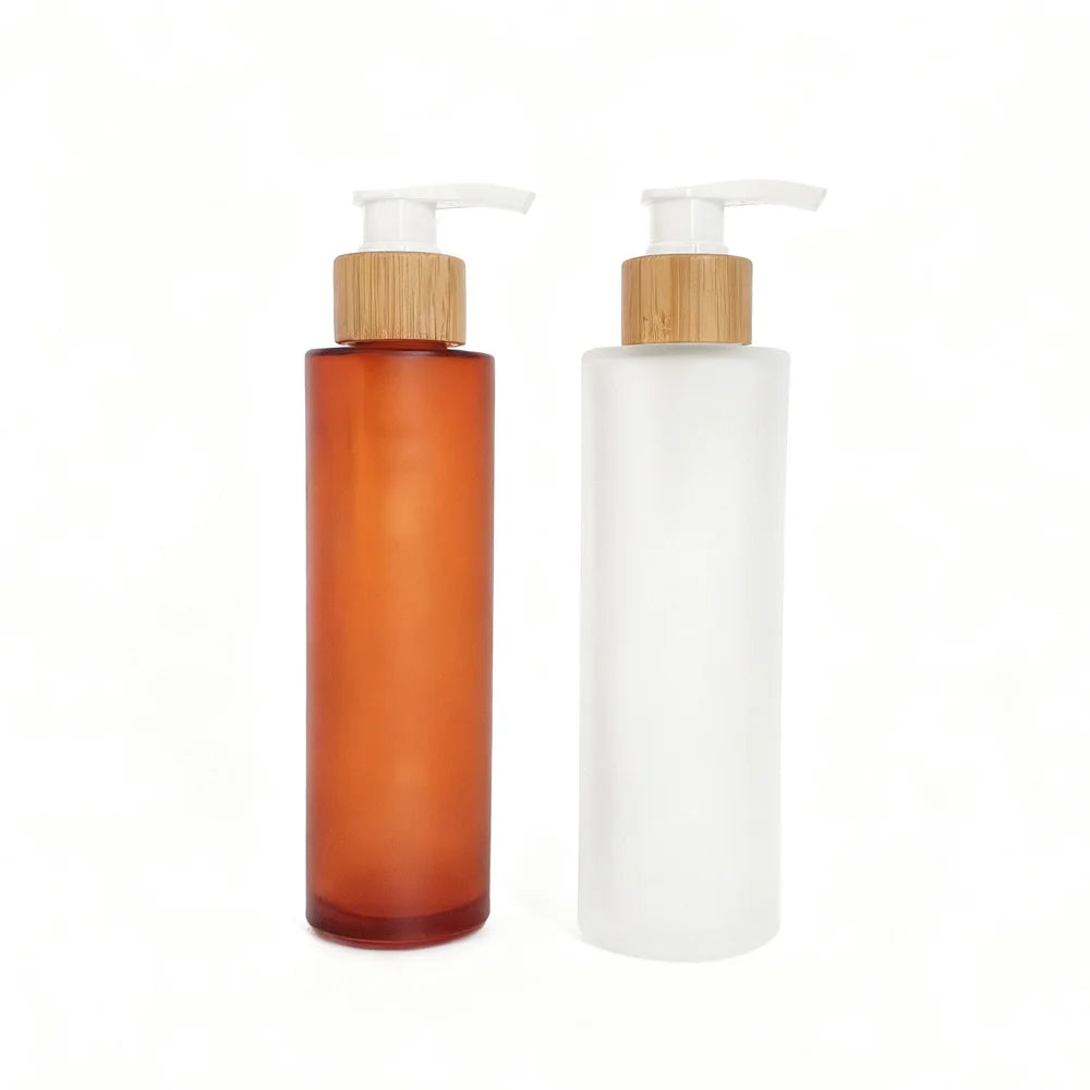 Wholesale 200ml 200 ml Matte Frosted Amber Brown Round Hand Body Amber Glass Spray Pump Lotion Bottle - 图片 3