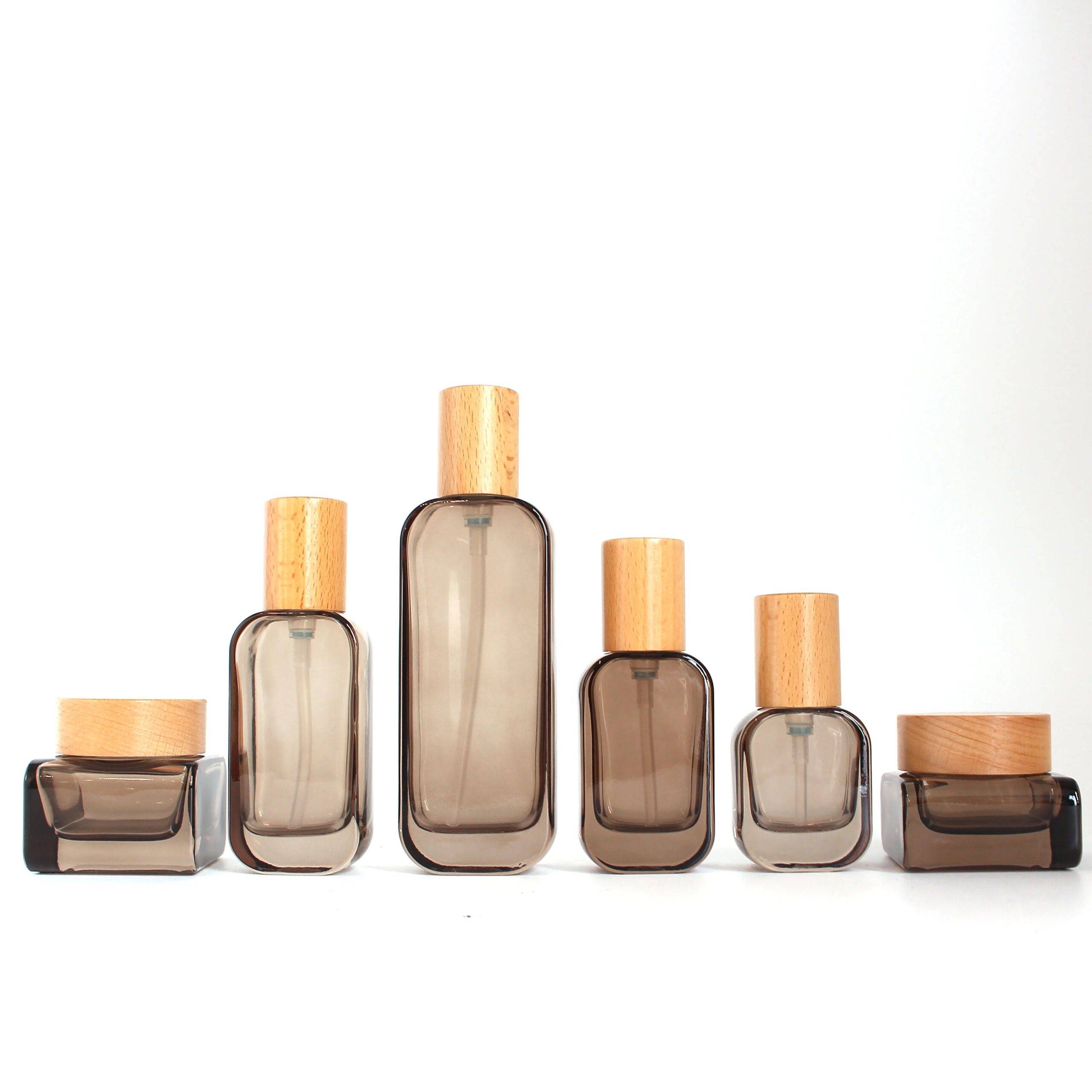 Skin Care 30g 50g 100g Empty Square Borosilicate Dark Glass Cream Jar with Screw Cap for Cosmetics with Wood Lid - 图片 7