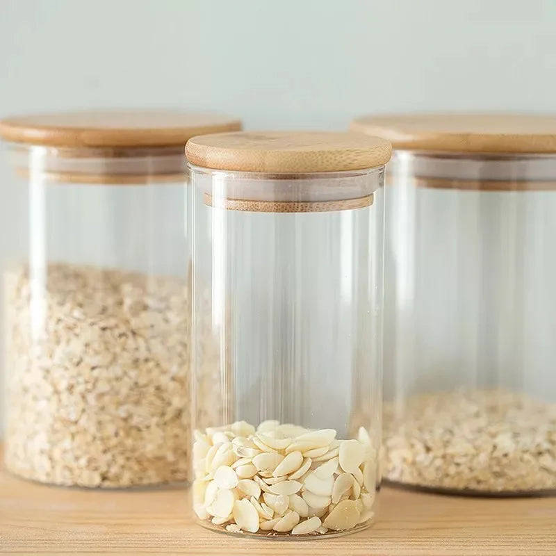 Dry Food Borosilicate Glass Jars Food Storage With Bamboo Lid Airtight Kitchen Organizer - 图片 7