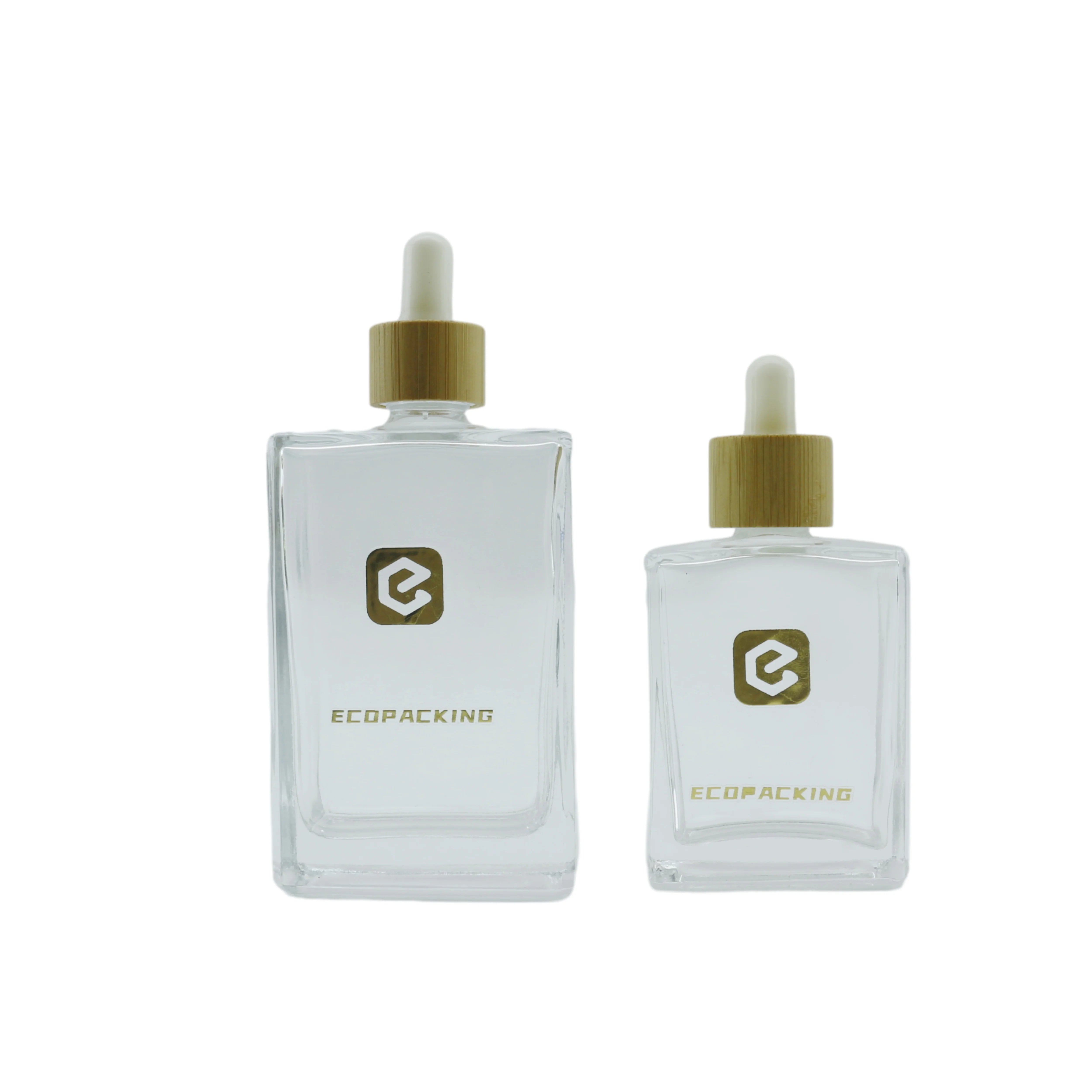 100ml clear square Serum Glass Bottle Essential Oil Cosmetic Glass Dropper Bottle - 图片 3