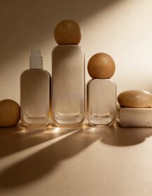 20ml-120ml Square Glass Empty Lotion Pump Bottles for Skincare Packaging with Beech Wood Cap and Hot Stamping