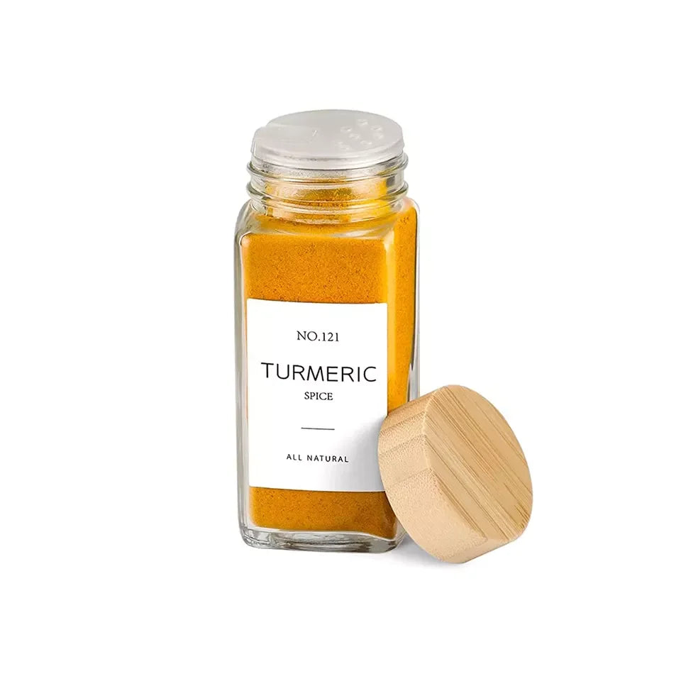 Empty 120ml Fresh Custom Logo Seasoning Square Kitchen Glass Spice Jars with Bamboo Lid - 图片 6