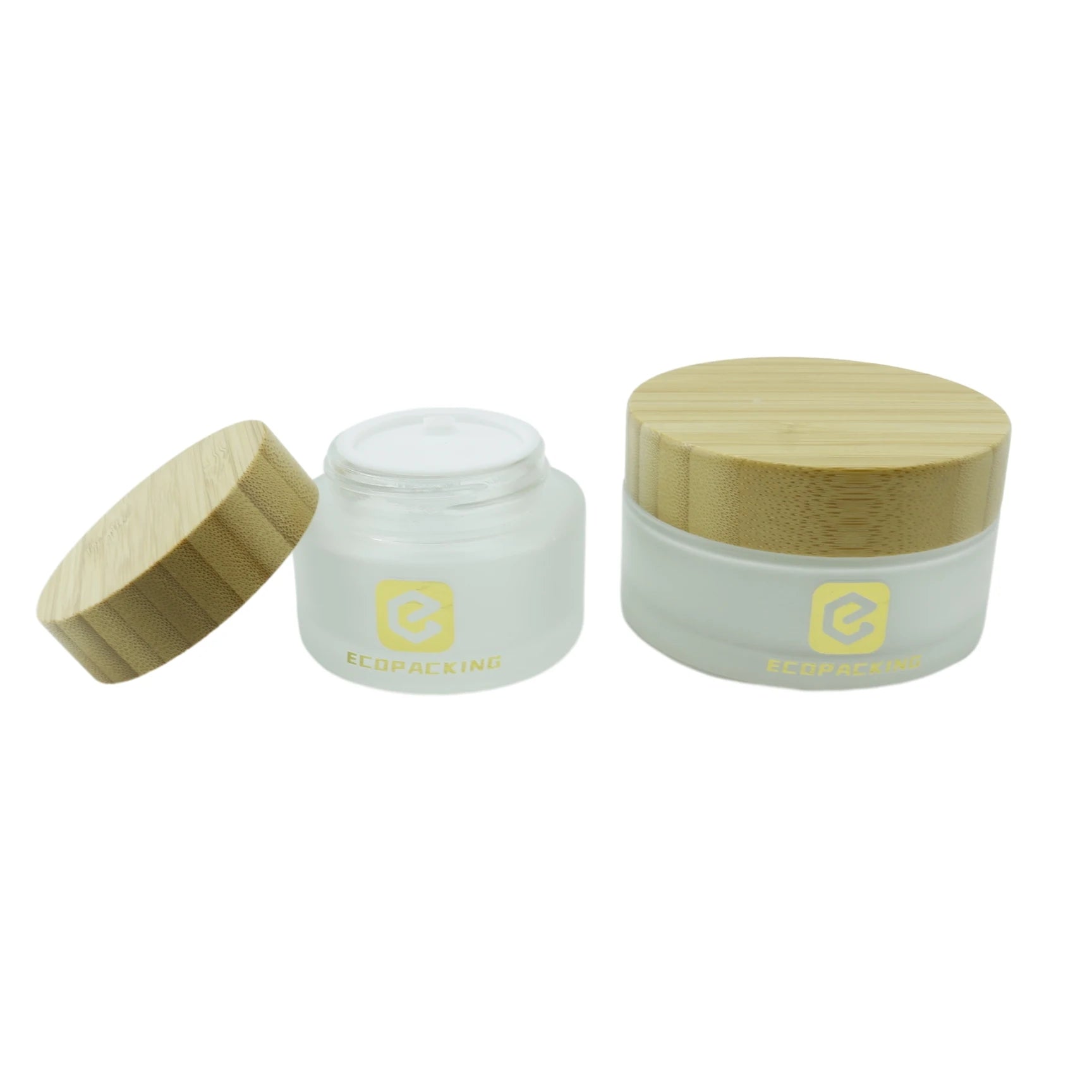 High Quality Cosmetic 5g 15g 30g 50g 100g Empty clear Frosted Glass Cream Jar with Bamboo Lid - 图片 3