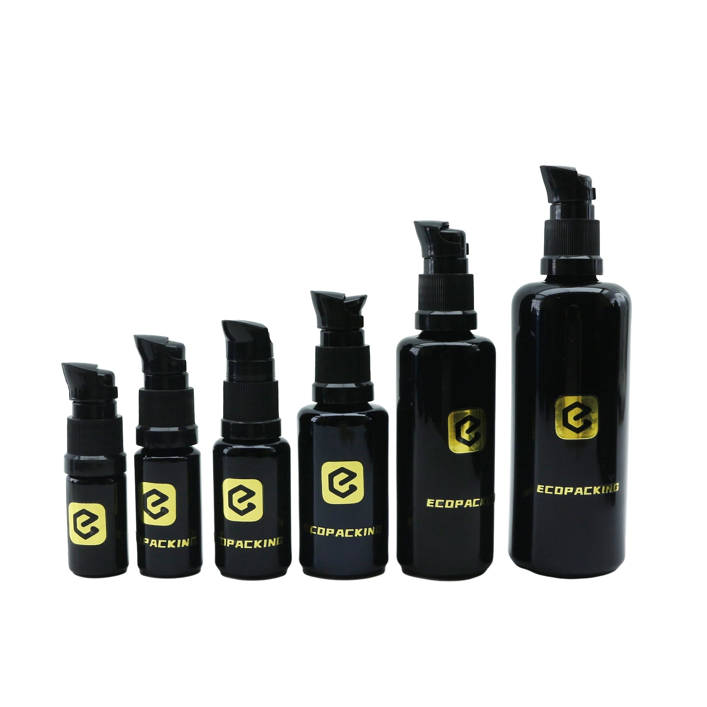 Empty Black UV Dark Violet Glass Bottle with Pump for Lotion Serum Oil Bottle - 图片 2