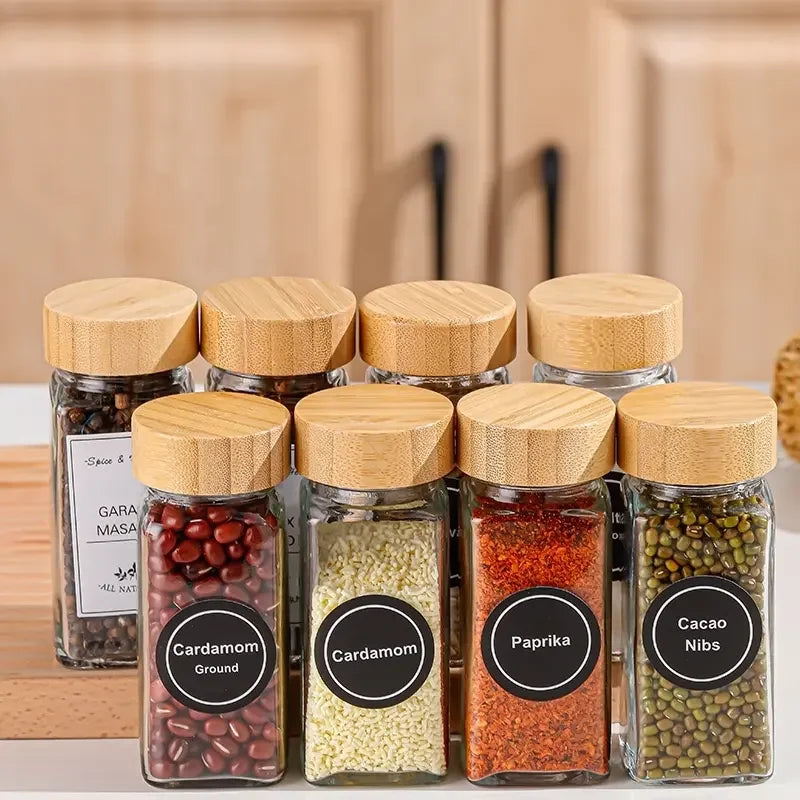 Empty 120ml Fresh Custom Logo Seasoning Square Kitchen Glass Spice Jars with Bamboo Lid - 图片 4