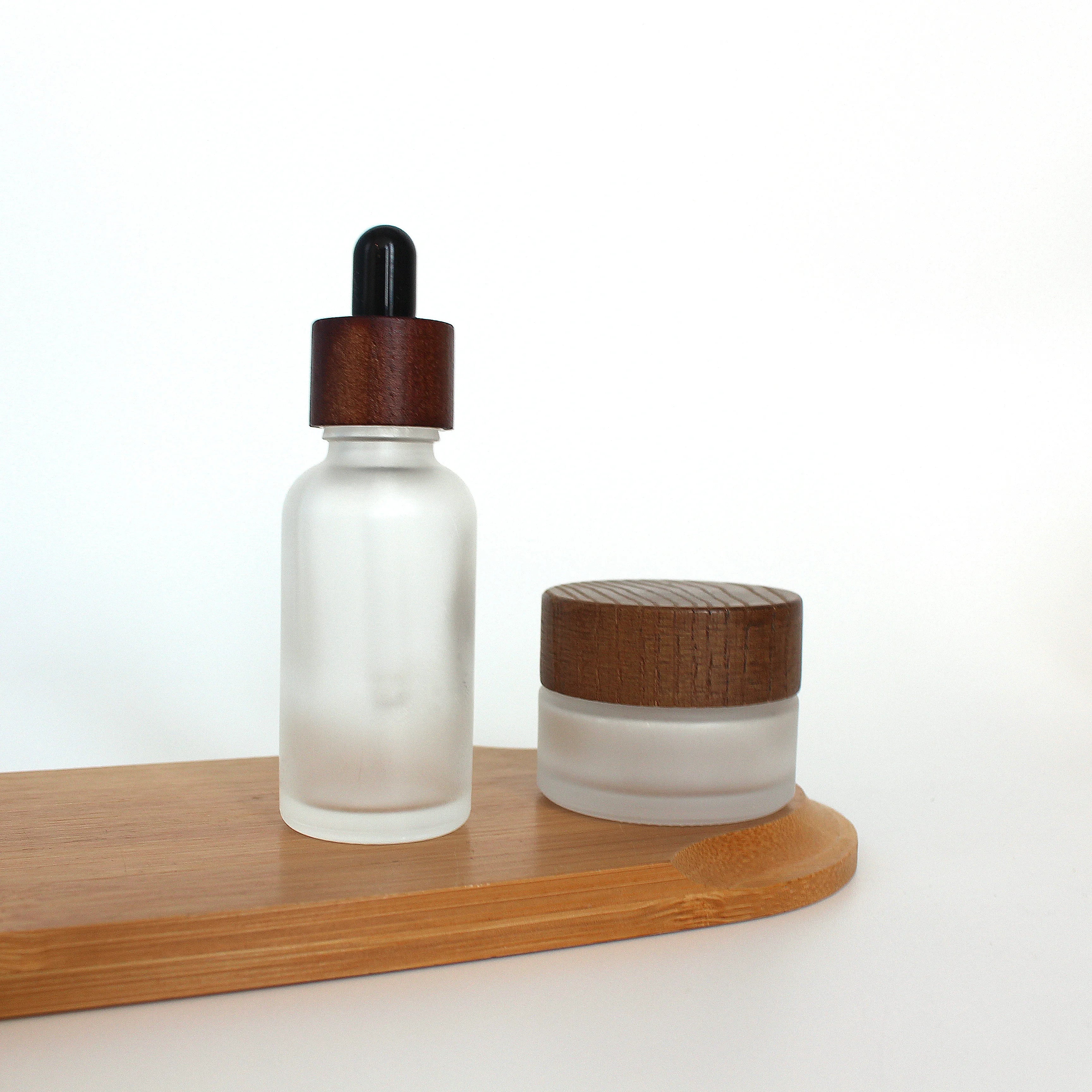 Empty Round OEM Essential Oil Perfume Cosmetic Skin Care Ash Wood Walnut Wood Cap Glass Oil Bottle Frosted - 图片 3