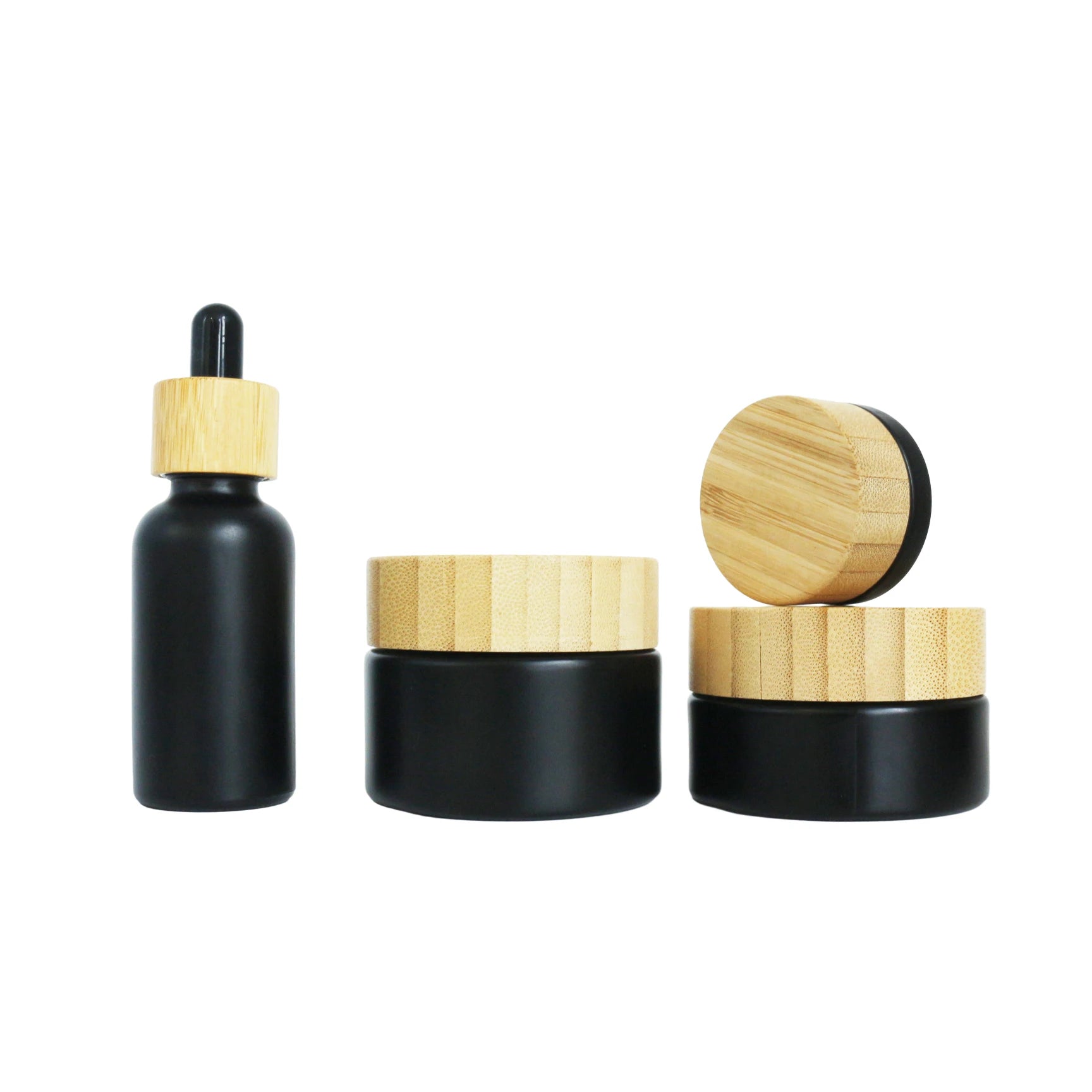 5ml 10ml 15ml 30ml 50ml 100ml 200ml Amber Black Green Blue Cosmetic Glass Jar with Bamboo Lid for Body Balm Face Cream B8888 - 图片 4