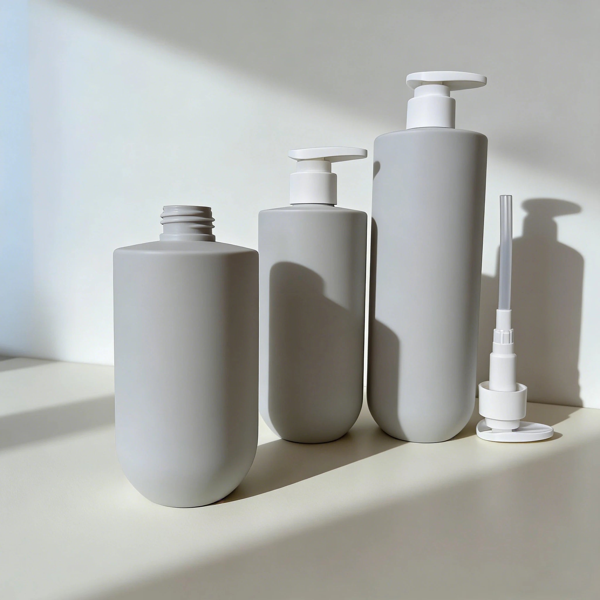 Luxury Large Capacity Empty Shampoo & Conditioner Bottles 500ml/400ml/350ml Grey HDPE Body Wash Shower Gel Packaging
