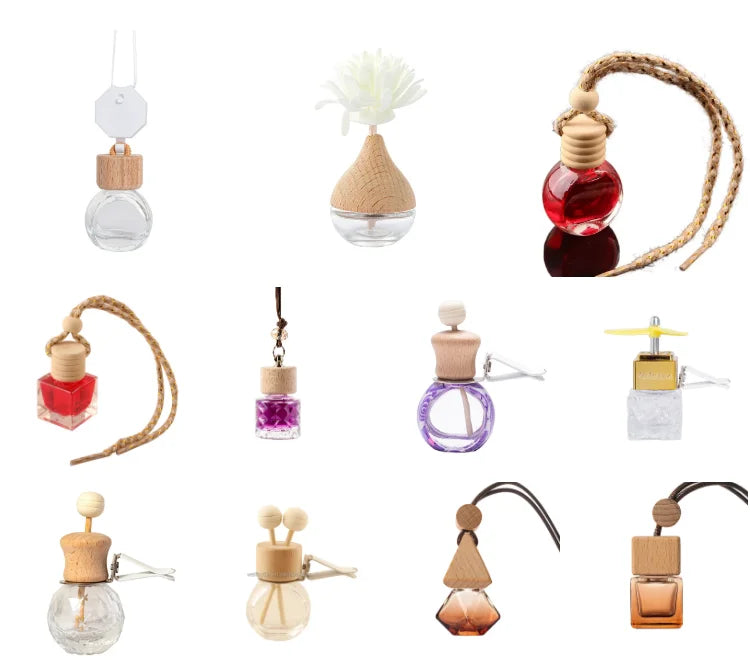 8 Empty Hanging Car Air Freshener Bottle Car Perfume Diffuser Bottles Essential Oil Aromatherapy Fragrance Pendant Glass Bottle - 图片 6