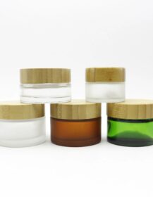 Eco Friendly Frosted Matte clear Amber Green White Black Glass Bamboo Lid Jar for Cosmetic Cream Jars Container