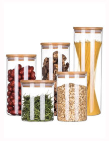 Round Clear Borosilicate Food Storage Container Airtight Glass Storage Jar with Bamboo Lid R888