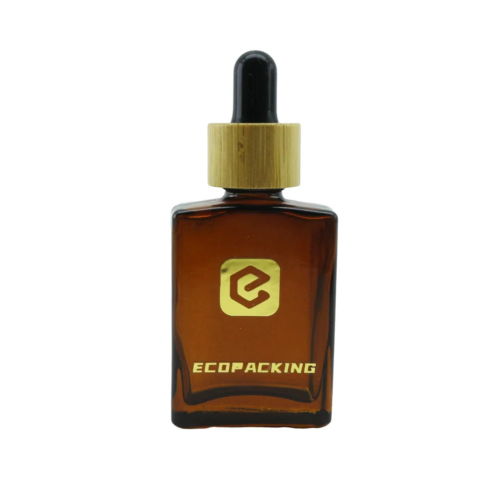 30ml Square Amber Glass Essential Oil Rectangle Glass Bottle Cosmetic Packaging Glass Bottle with Dropper for Cosmetic